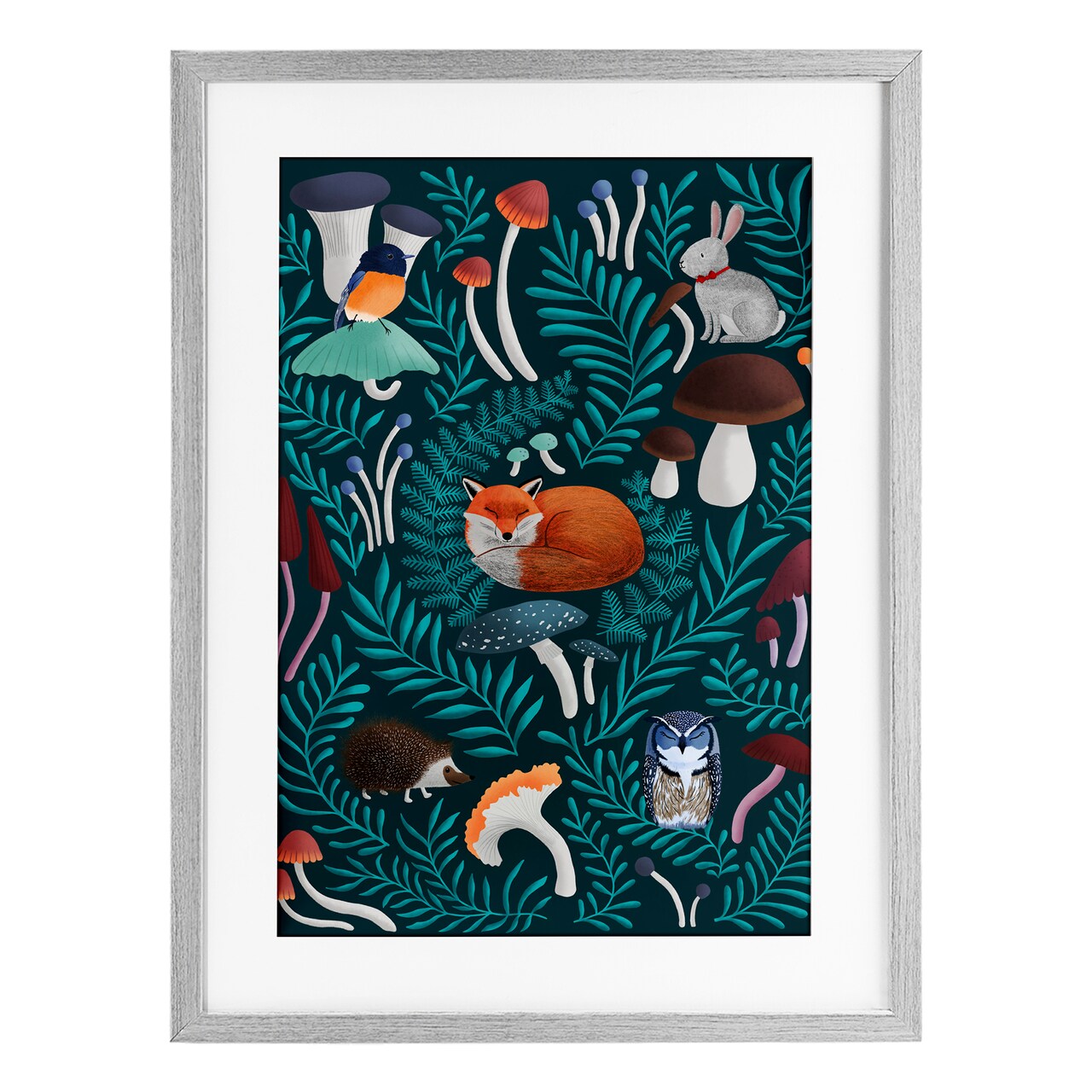Stupell Industries Woodland Animals & Botanical Sprigs Framed Print Under Glass, design by Metka Hiti